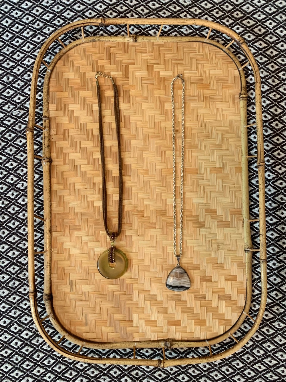 2 necklace set - Olive Green stone Pendant  & earth tone stone pendant